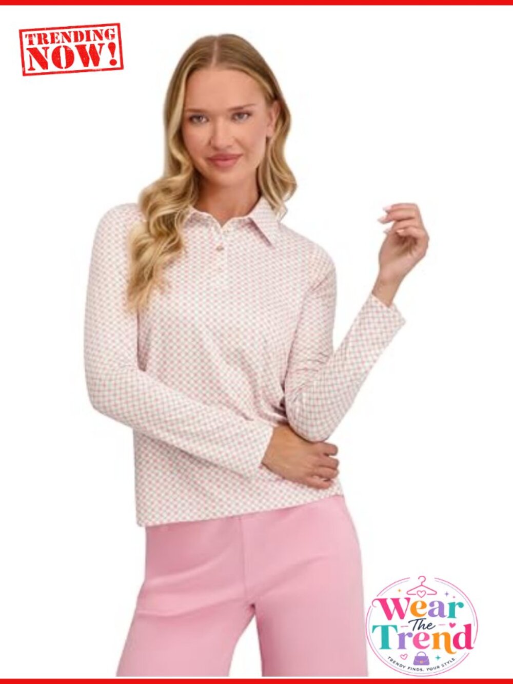 Long Sleeve Polo UPF 50+ Stretch Floral Golf Tennis Active Shirt